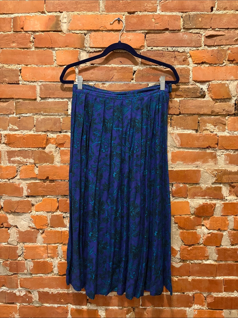 Vintage 90s Blue Floral Midi Skirt – Women